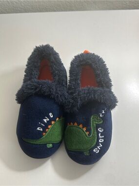 wonder nation Navy Kids Dinosaur Slippers with Plush Trim